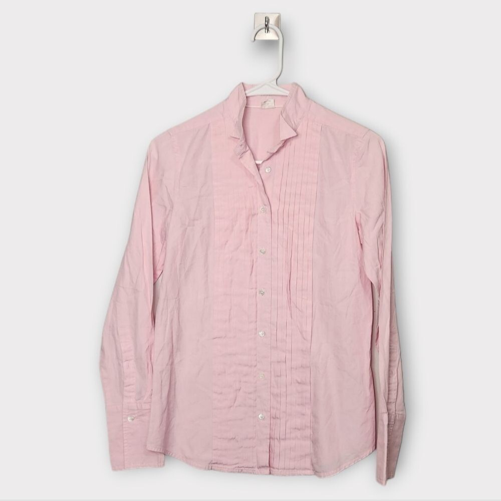 J. Crew Long Sleeve Tuxedo Pleated Button Front Blouse 0